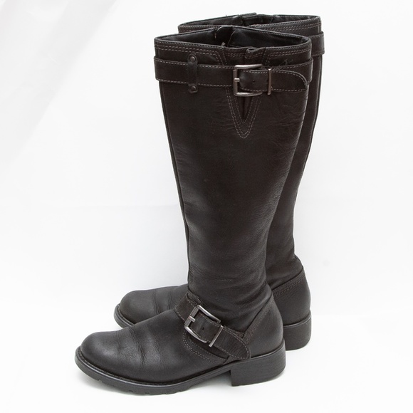 Clarks Shoes - Clarks Leather Black Moto Double Buckle Mid Calf Boots 6 M